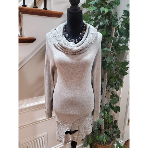 Venus Women's Gray Cowl Neck Long Raglan Sleeve Casual Knee Length Dress Small - Picture 13 of 13